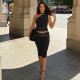 Polka Dots Print Slash Shoulder Two Piece Pants Set SHD-9983