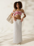 Stripe Lace Edge Wrap Chest Tops QMZF-18018