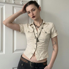 Short Sleeve Lapel Solid Color Shirt GPKJ-MR49194