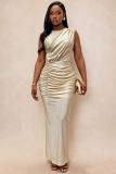 Sleeveless Solid Color Ruched Maxi Dress GMYU-10370