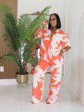 Contrast Color Print Shirt Wide Leg Pants Suit GMYU-11310
