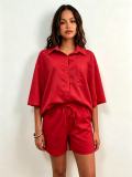Solid Color 3/4 Sleeve Loose Shirt Shorts Suit GADE-93641