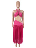 Sexy Solid Color Tube Top Two Piece Skirts Set SHD-9980
