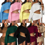 Solid Color Slash Shoulder Two Piece Skirts Set QYMF-M127