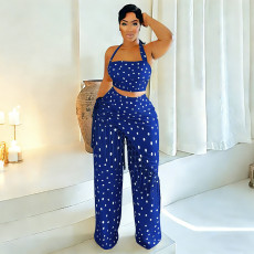 Polka Dots Print Tassel Two Piece Pants Set YF-11014
