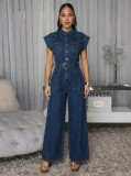 Fashion Patchwork Sleeveless Loose Jumpsuit(With Belt) OSM-4502