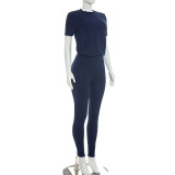Solid Color Short Sleeve T Shirt Pants 2 Piece Set GDSF-D26ST129