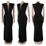 Solid Color Deep V Neck Maxi Dress SFY-886