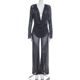 Mesh See Through Print Two Piece Pants Set GDSF-J26ST182
