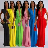 Solid Color Deep V Neck Maxi Dress SFY-886