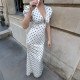 Polka Dots Print Puff Sleeve V Neck Maxi Dress XEF-K6D08600A