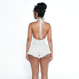 Polka Dots Print Halterneck Backless Romper GDSF-D26RP139