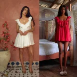 V Neck Loose Lace Nightgown Loungewear Dress QMZF-18015