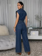 Fashion Patchwork Sleeveless Loose Jumpsuit(With Belt) OSM-4502