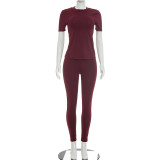 Solid Color Short Sleeve T Shirt Pants 2 Piece Set GDSF-D26ST129
