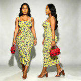 Butterfly-Print Hollow Out Sling Maxi Dress BN-9238