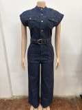 Fashion Patchwork Sleeveless Loose Jumpsuit(With Belt) OSM-4502