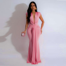 Solid Color Deep V Neck Maxi Dress SFY-886