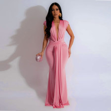 Solid Color Deep V Neck Maxi Dress SFY-886