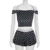Color Block Polka Dots Print Short Suit GDSF-J26ST178