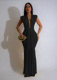 Solid Color Deep V Neck Maxi Dress SFY-886