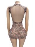 Print Backless Sleeveless Mini Dress GFCF-1458