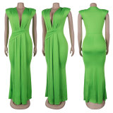 Solid Color Deep V Neck Maxi Dress SFY-886