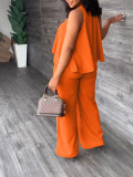 Plus Size Solid Color Sleeveless Loose Two Piece Pants Set SFY-749