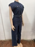 Fashion Patchwork Sleeveless Loose Jumpsuit(With Belt) OSM-4502