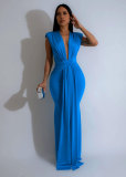 Solid Color Deep V Neck Maxi Dress SFY-886