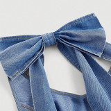 Fashion Denim Bow Tie Halterneck  Mini Dress GDAM-208908