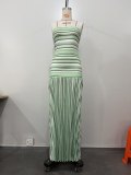 Contrast Color Stripe Knits Sling Maxi Dress OLYF-6200