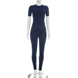 Solid Color Short Sleeve T Shirt Pants 2 Piece Set GDSF-D26ST129