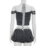 Color Block Polka Dots Print Short Suit GDSF-J26ST178