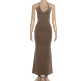 V Neck Backless Chain Slim Maxi Dress XEF-K6D04495A