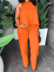 Plus Size Solid Color Sleeveless Loose Two Piece Pants Set SFY-749