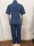 Fashion Denim Zipper Slim Jumpsuit OSM-6011
