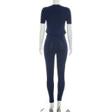 Solid Color Short Sleeve T Shirt Pants 2 Piece Set GDSF-D26ST129