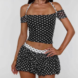 Color Block Polka Dots Print Short Suit GDSF-J26ST178