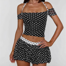 Color Block Polka Dots Print Short Suit GDSF-J26ST178