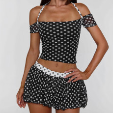 Color Block Polka Dots Print Short Suit GDSF-J26ST178