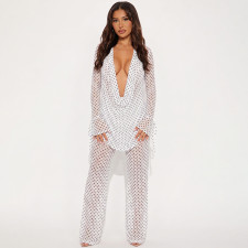 Mesh See Through Print Two Piece Pants Set GDSF-J26ST182