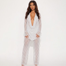 Mesh See Through Print Two Piece Pants Set GDSF-J26ST182