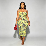 Butterfly-Print Hollow Out Sling Maxi Dress BN-9238