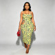 Butterfly-Print Hollow Out Sling Maxi Dress BN-9238