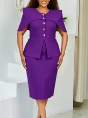 Solid Color Short Sleeve Midi Dress GATE-628
