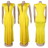 Solid Color Deep V Neck Maxi Dress SFY-886
