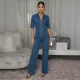 Fashion Denim Zipper Slim Jumpsuit OSM-6011
