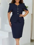 Solid Color Short Sleeve Midi Dress GATE-628