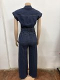 Fashion Patchwork Sleeveless Loose Jumpsuit(With Belt) OSM-4502